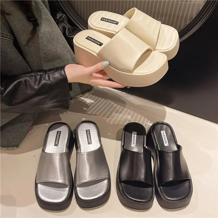 Women Slippers 2025 Summer New Luxury Sandals Women Thick Soled Designer Square Toe Slippers Slides Women Zapatos
