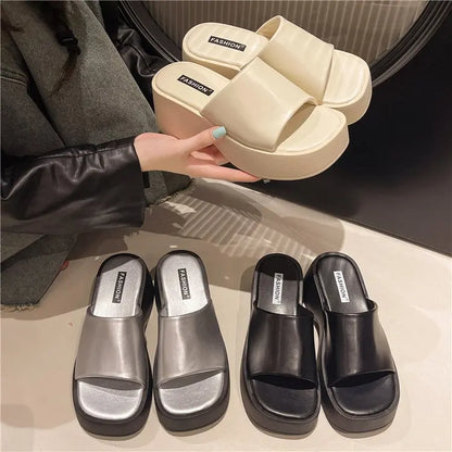 Women Slippers 2025 Summer New Luxury Sandals Women Thick Soled Designer Square Toe Slippers Slides Women Zapatos