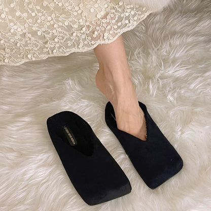 Flats Women Square Toe Slippers Designer Shallow Mule Shoes 2025 Summer New Casual Shoes Fad Brand Walking Soft Femme Chaussures