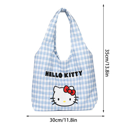 Cartoon Sanrio Hello Kitty Plaid Handbag Commuting Light Portable Summer Storage Shoulder Handbag High Capacity