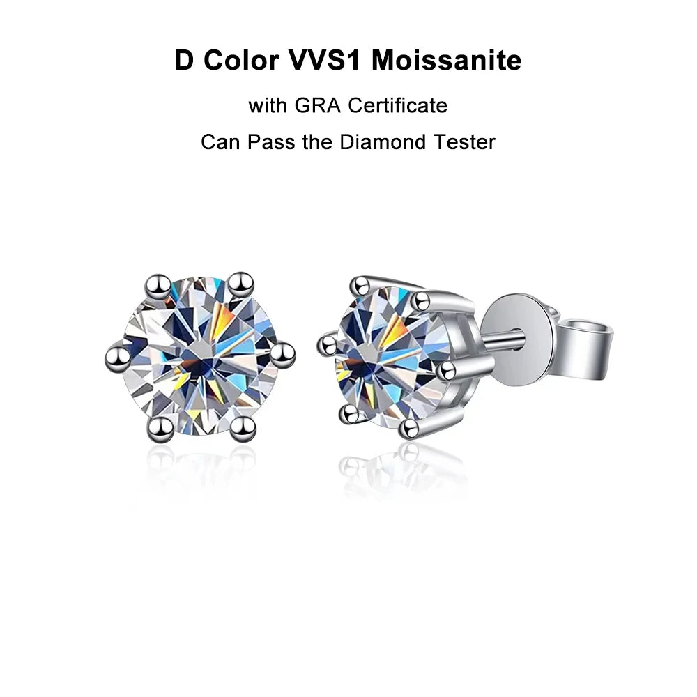 FEOBUR 0.1-2CT Round Moissanite Stud Earrings for Women Classic 925 Sterling Silver Brilliant Lab Created Diamond Earring Man