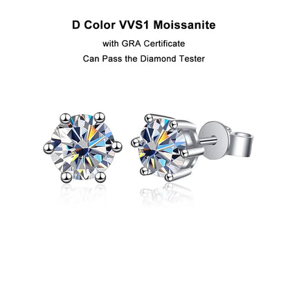 FEOBUR 0.1-2CT Round Moissanite Stud Earrings for Women Classic 925 Sterling Silver Brilliant Lab Created Diamond Earring Man