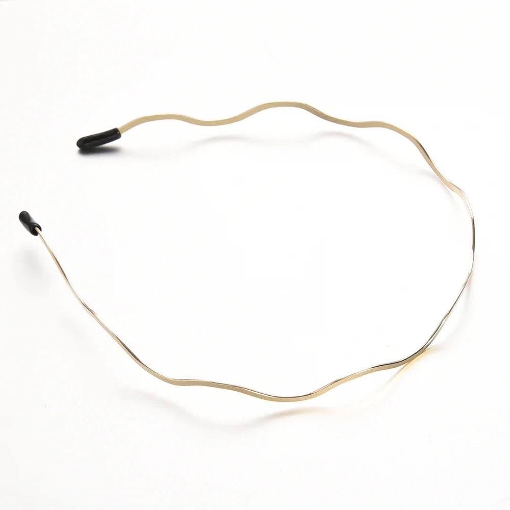 2025 New Fashion Women Gold Metal Wave Bending Hairbands Geometric Thin Headbands Elegant Headdress For Daily Party