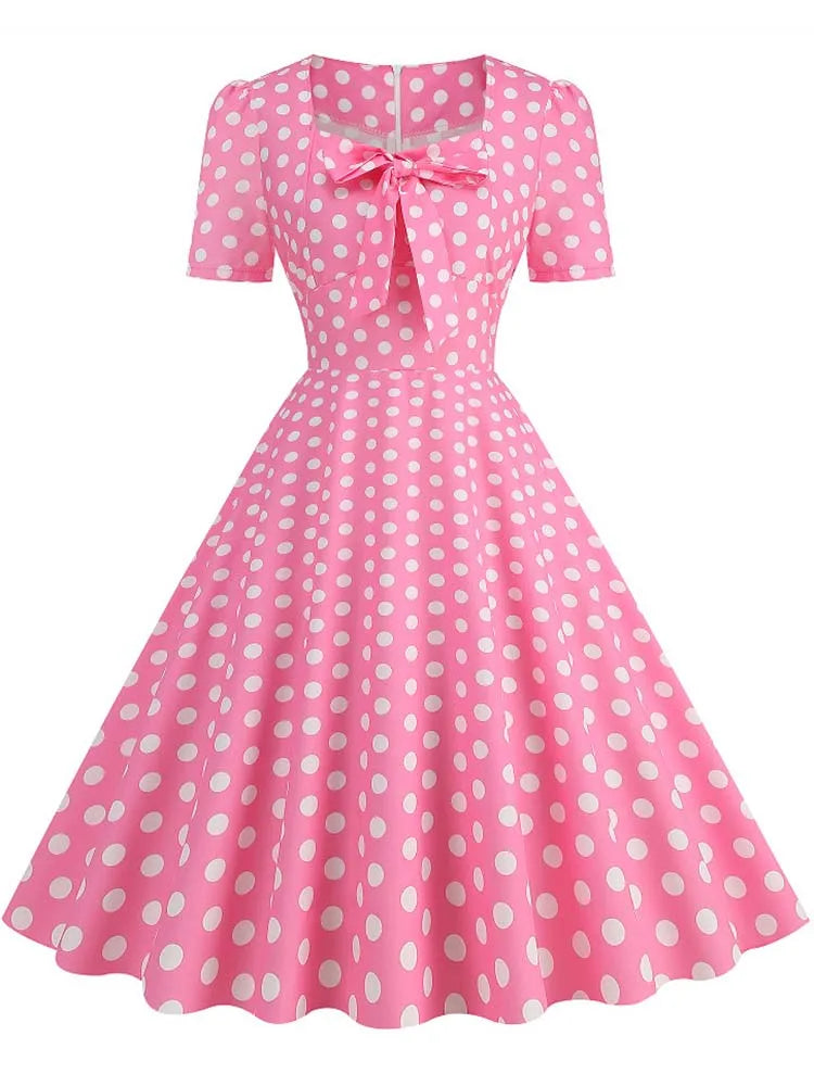 Green Plaid Swing Party Dresses Women Elegant Vintage Square Collar Short Sleeve Casual Summer Dress