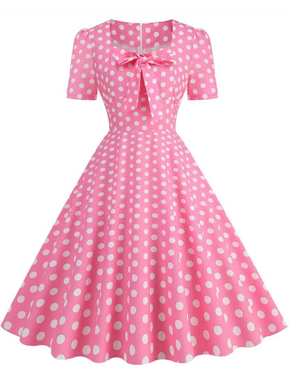 Green Plaid Swing Party Dresses Women Elegant Vintage Square Collar Short Sleeve Casual Summer Dress