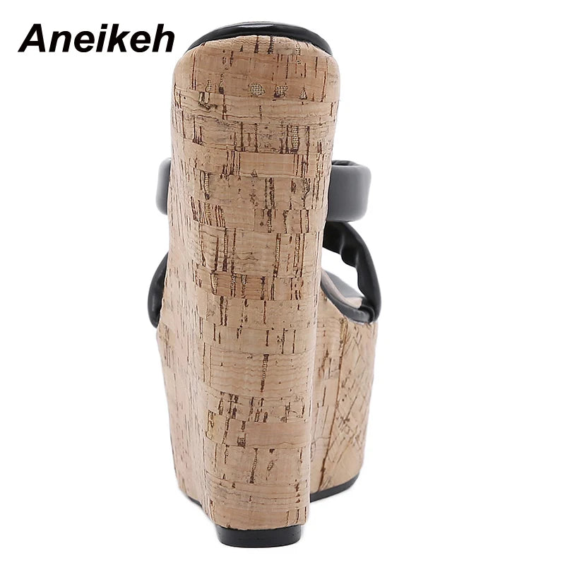 Aneikeh ウェッジヒール レディーススリッパ ファッション オープントゥ プラットフォームサンダル 夏用 超ハイヒール 女性用パーティーシューズ サイズ35-42