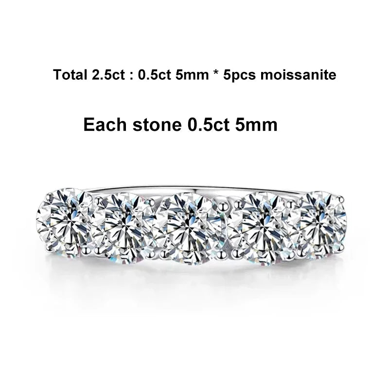 NeeTim 5mm 6.5mm Full Moissanite Ring for Women S925 Sterling Silver Eternity Sparkling Diamond Band Wedding Rings Jewelry