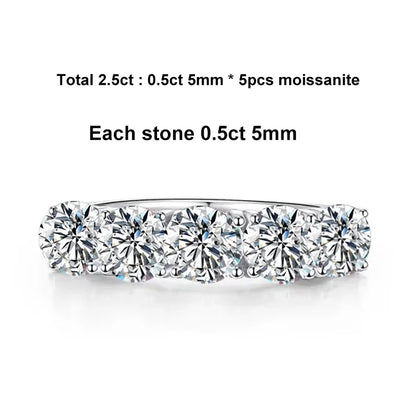 NeeTim 5mm 6.5mm Full Moissanite Ring for Women S925 Sterling Silver Eternity Sparkling Diamond Band Wedding Rings Jewelry