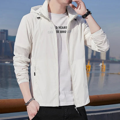 Summer Ultra-thin Jacket Men's Fishing Waterproof Ice Silk Quick-drying Skin Windbreaker Casual Camping Sunscreen Hooded Coat