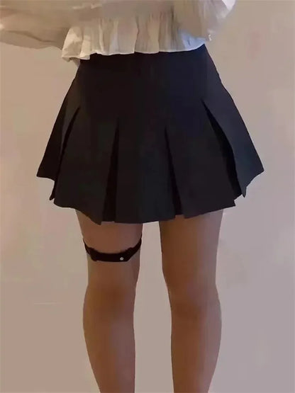 ヴィンテージグレー プリーツスカート レディース かわいい ハイウエスト ミニスカート 韓国ファッション 学生服 原宿ストリート 春コーデ
