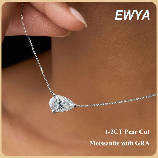 EWYA Pear Cut 1/2CT Solitaire Moissanite Pendant Necklace Woman Man 925 Silver Waterdrop Lab Diamond Gra Certified Neck Chain