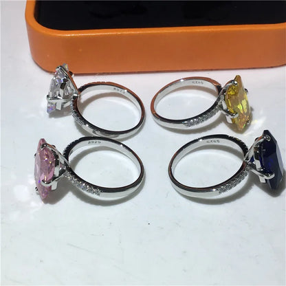 Luxury Square 5ct Lab Sapphire Topaz Diamond ring 925 sterling silver Engagement Wedding Rings for women Men Party Jewelry Gift