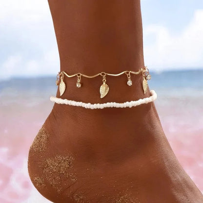 Boho Anklet Foot Colorful Beads Chain Summer Bracelet Heart Pendant Charm Anklet Sandals Barefoot Beach Foot Bridal Jewelry J027