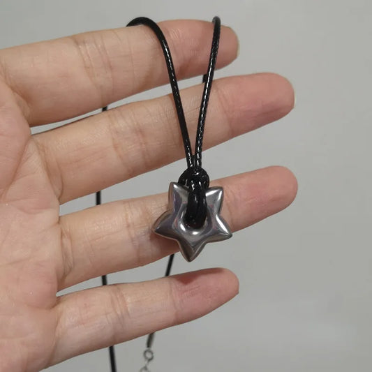 Gothic Hollow Star Pendant Necklace Vintage Leathers Rope Fashion Jewelry for Women Men Pentagrams Charm Choker Gift