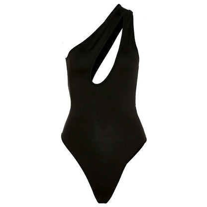 Y2k Summer Sexy Woman Clothes Black Bodysuit One Shoulder Bodycon Sexy Women Cut Out Ladies Overalls Tops Body Femme Bodysuits
