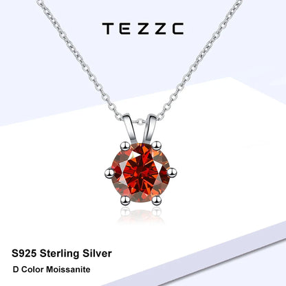 Tezzc 1CT Sparkling Luxury Moissanite Lab Diamond Pendant Necklace for Women 925 Sterling Silver High Quality Fine Jewelry