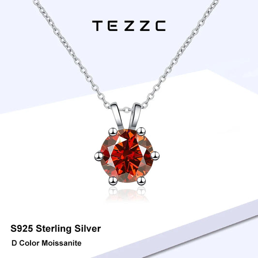 Tezzc 1CT Sparkling Luxury Moissanite Lab Diamond Pendant Necklace for Women 925 Sterling Silver High Quality Fine Jewelry