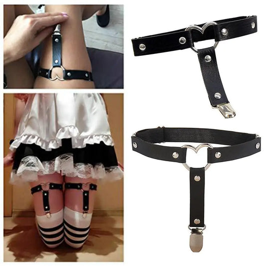 Sexy Heart Thigh Chain Garter Belt Pu Leg For Women Harness With Flower Rope Personality Accessories X9r9