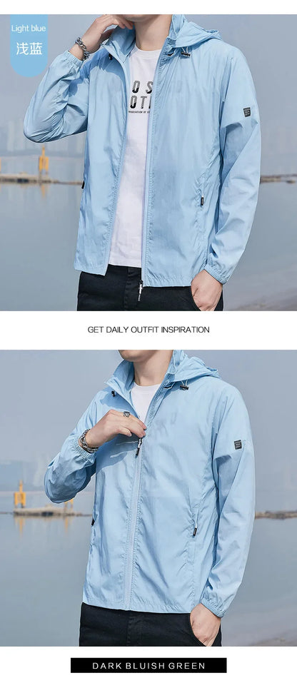 Summer Ultra-thin Jacket Men's Fishing Waterproof Ice Silk Quick-drying Skin Windbreaker Casual Camping Sunscreen Hooded Coat
