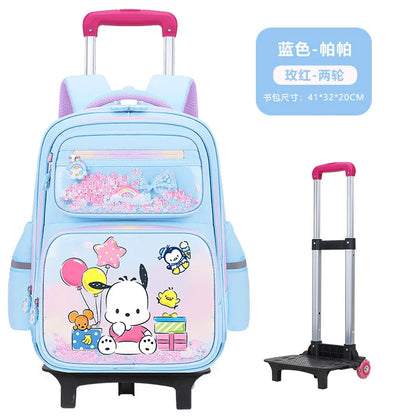 New Kuromi 2-Wheel Trolley School Bag Girls Cartoon Melody Backpack Load-Reducing Large Capacity 6-Wheel Trolley Backpack