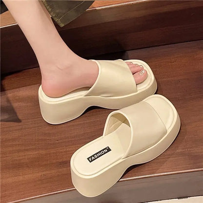 Women Slippers 2025 Summer New Luxury Sandals Women Thick Soled Designer Square Toe Slippers Slides Women Zapatos