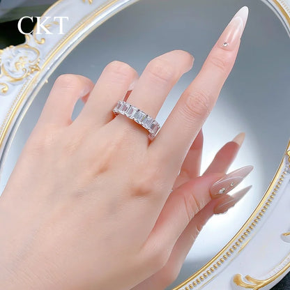 CKT 100% 925 Sterling Silver Oval Heart Round Emerald Cut Lab Sapphire 4*6MM Moissanite Jewelry Wedding Band Row Ring Wholesale