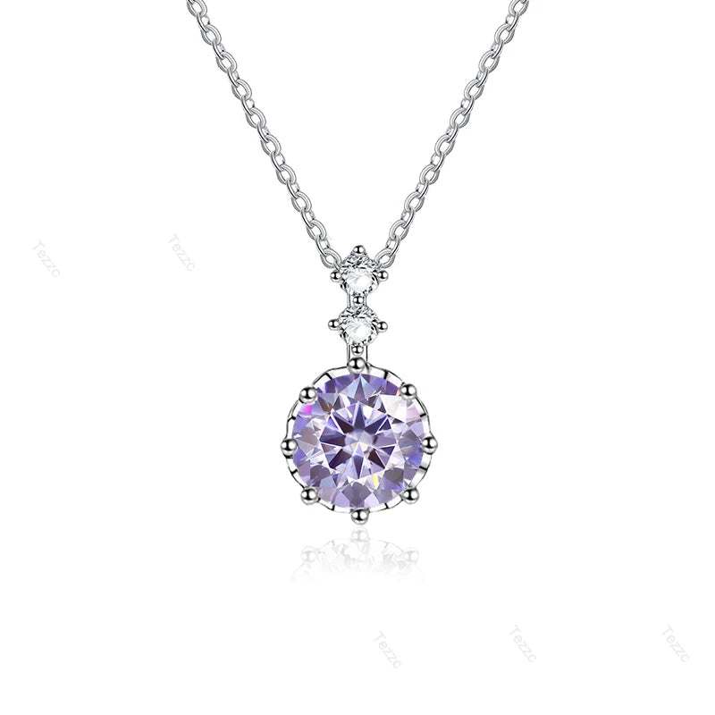 Tezzc 1ct 6.5mm Moissanite Necklace for Women Classic 925 Sterling Silver Sparkling Lab Diamond Pendant Wedding Jewelry