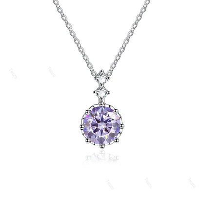 Tezzc 1ct 6.5mm Moissanite Necklace for Women Classic 925 Sterling Silver Sparkling Lab Diamond Pendant Wedding Jewelry