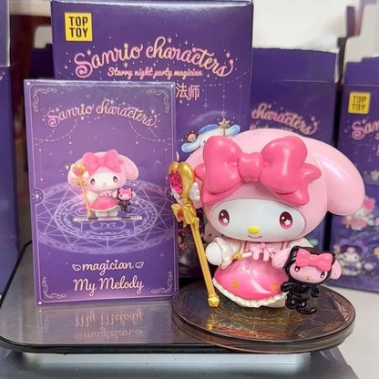 Anime Sanrio Character Starry Night Party Magician Series Blind Box My Melody Kuromi Hellokitty Piano Cute Toy Doll Gift