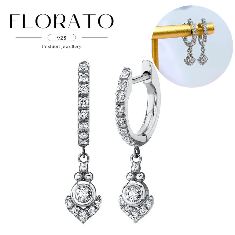 925 Sterling Silver Ear Needle White Crystal Hoop Earrings For Women vintage Piercing Pendientes Earrings Jewelry Accessories