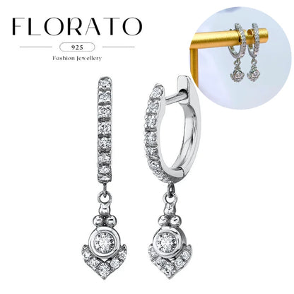 925 Sterling Silver Ear Needle White Crystal Hoop Earrings For Women vintage Piercing Pendientes Earrings Jewelry Accessories