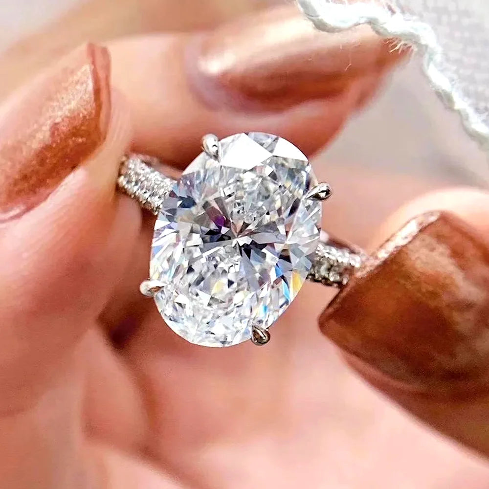 COSYA 8CT 10*14mm Oval Cut Full Moissanite Ring S925 Silver Sparkling D Lab Diamond Wedding Band For Women Luxury Fine Jewelry