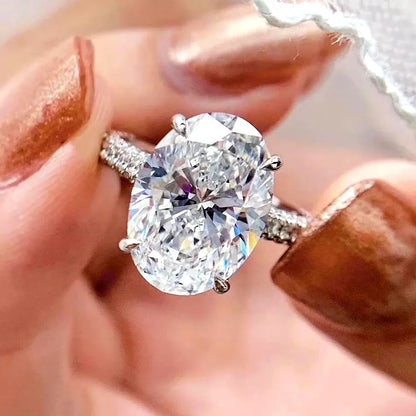 COSYA 8CT 10*14mm Oval Cut Full Moissanite Ring S925 Silver Sparkling D Lab Diamond Wedding Band For Women Luxury Fine Jewelry