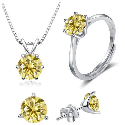 925スターリングシルバー 1CT*4 Dカラー モアサナイト リング イヤリング ネックレス セット ファインジュエリーセット エレガント レディースジュエリー パーティー ウェディング用