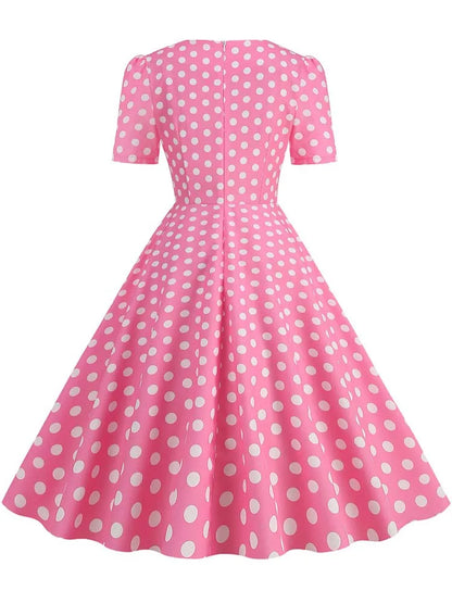 Green Plaid Swing Party Dresses Women Elegant Vintage Square Collar Short Sleeve Casual Summer Dress