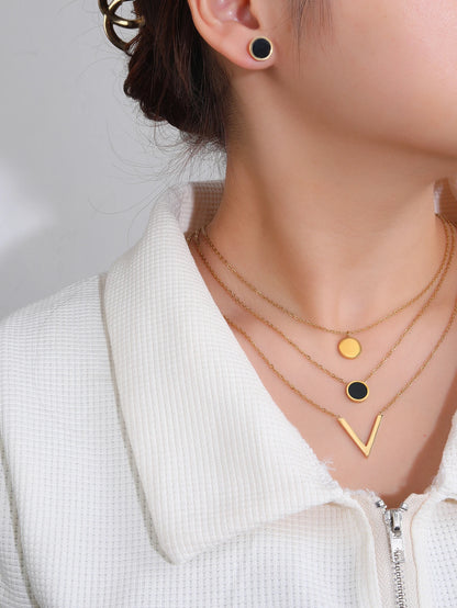 3 piece set for women 18K gold-plated stainless steel V-shaped shell drop oil stack wear necklace earrings Mother's Day gift