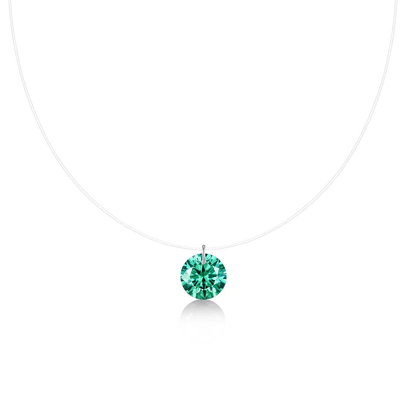 JIUZUAN 2カラット アクアブルー モアサナイト ネックレス S925シルバー インビジブルワイヤー ペンダント レディース ミニマリスト エレガント デイリーユース ネックレス