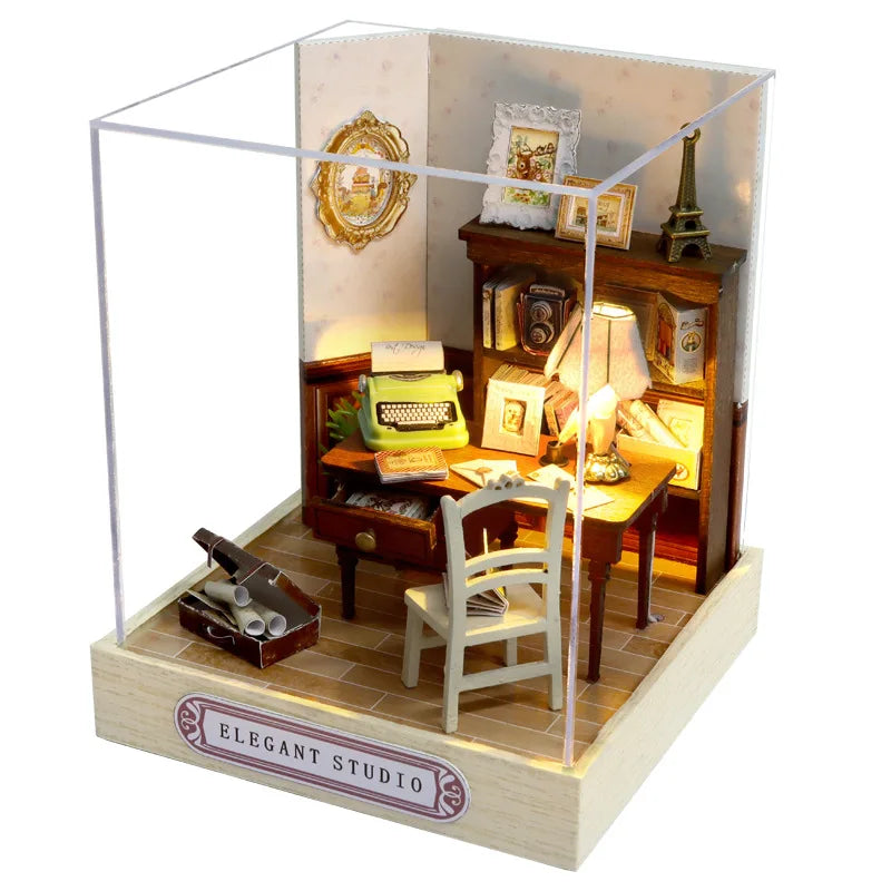 木製ミニチュアドールハウス DIY 小さな家キット 3Dパズル 組み立て式ハウス 家具 おもちゃ 子供の誕生日プレゼント