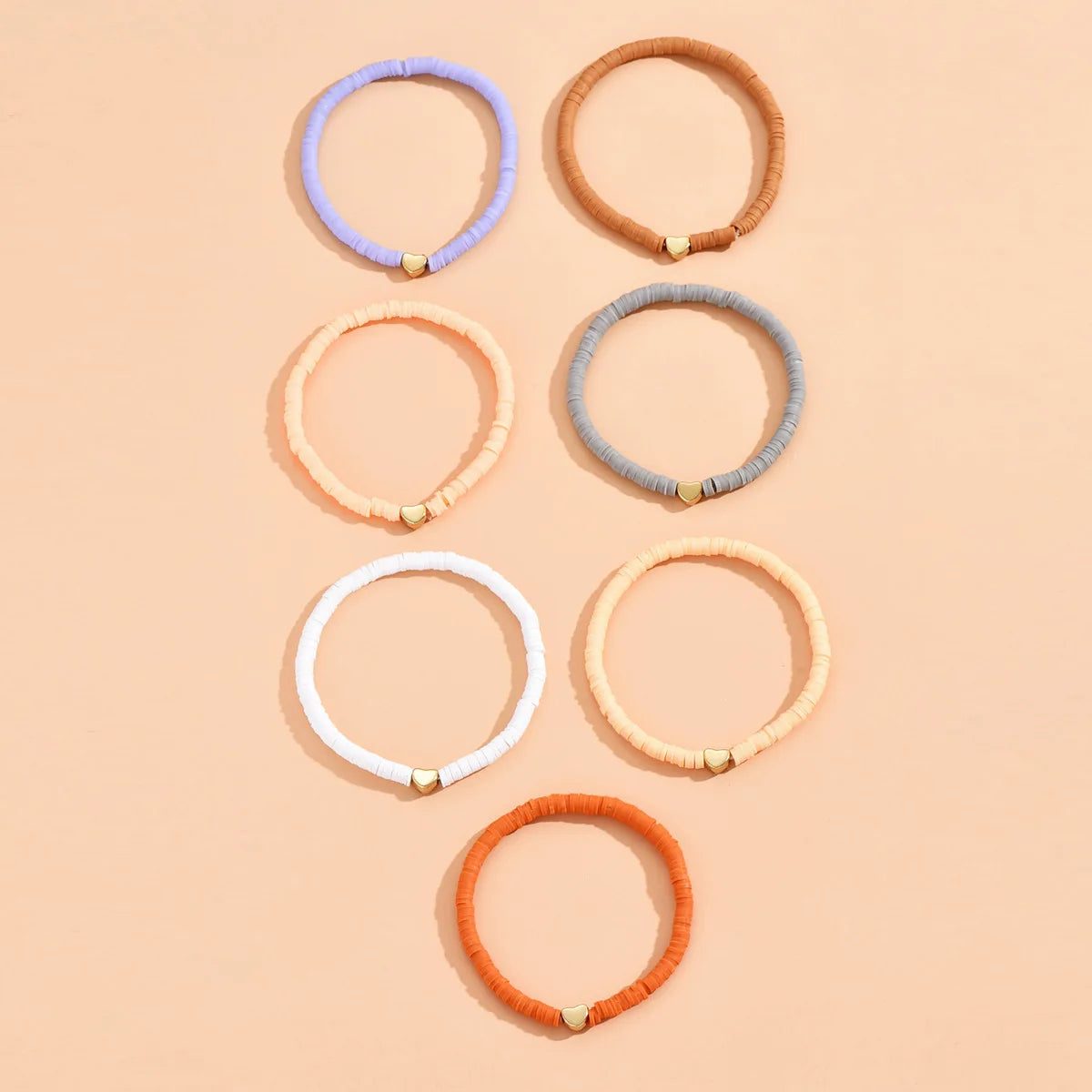 7Pcs Colorful Stackable Anklet Set For Women Heart Charm Soft Clay Pottery Layering Ankle Bracelet Girls Summer Beach Jewelry