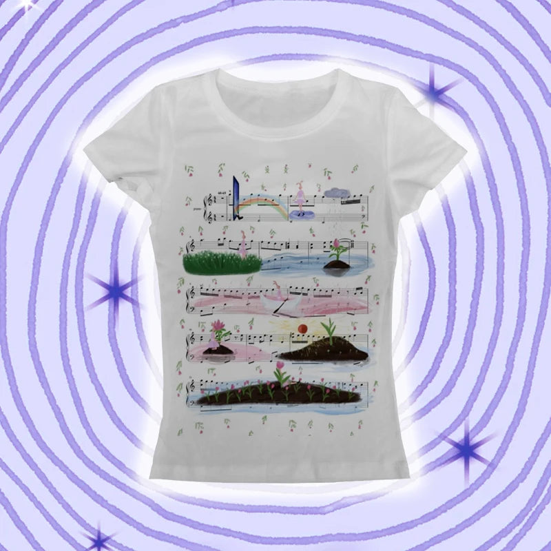 Y2k anime Streetwear O-neck 90s Text Printing Tops Women Harajuku Clothes Simple Vintage Crop Tee Aesthetic emo Casual T-shirt