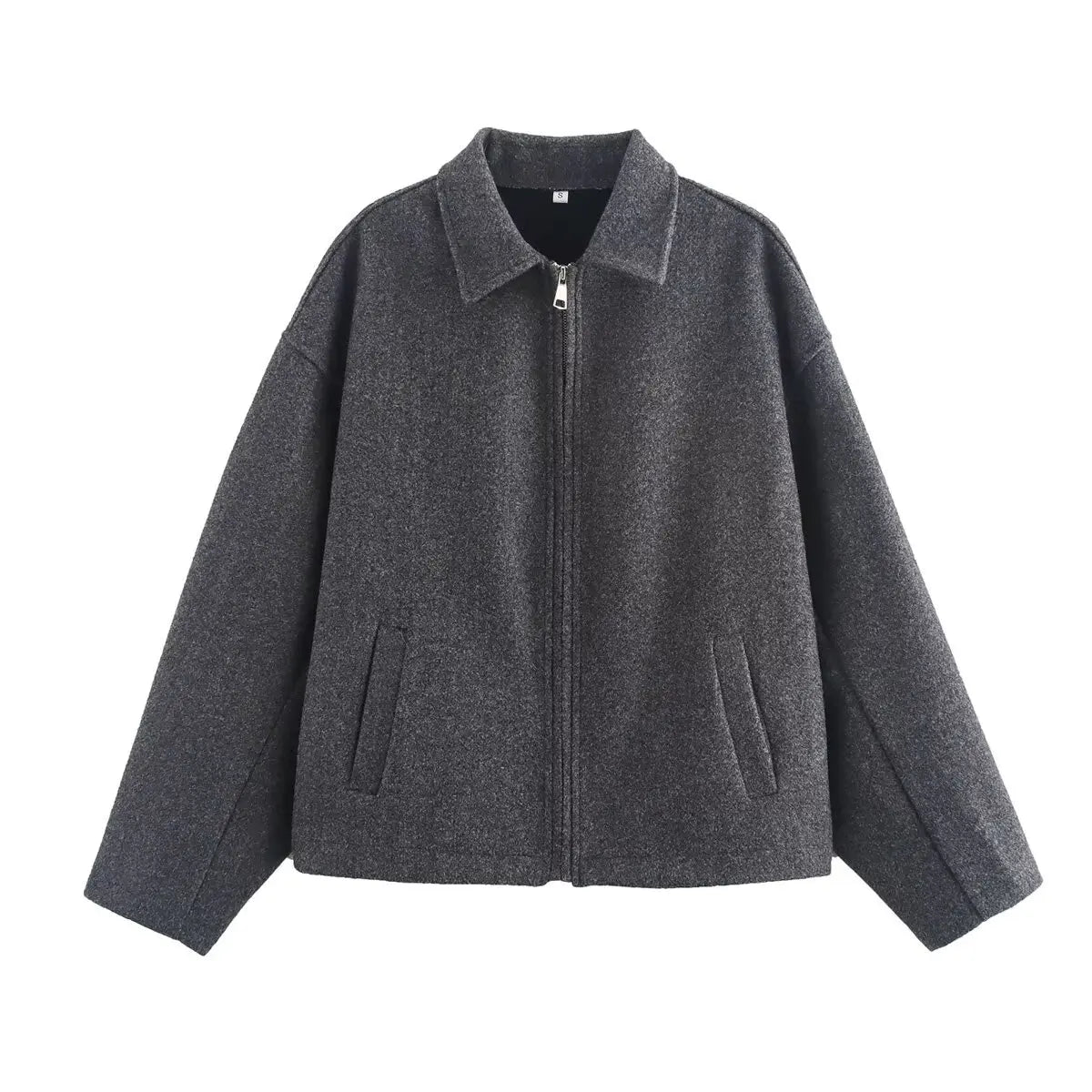 Autumn and winter fashion lapel long-sleeved zipper woolen coat 2024 European and American loose casual jacket