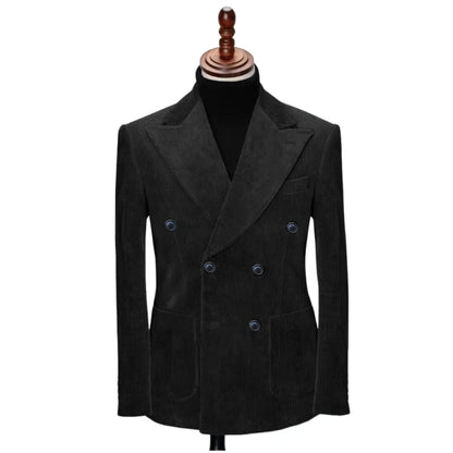 Autumn Winter Corduroy Men's 2 pieces suit Man blue suit Jacket suit Pants Suit Thick top for Wedding Banquet Business