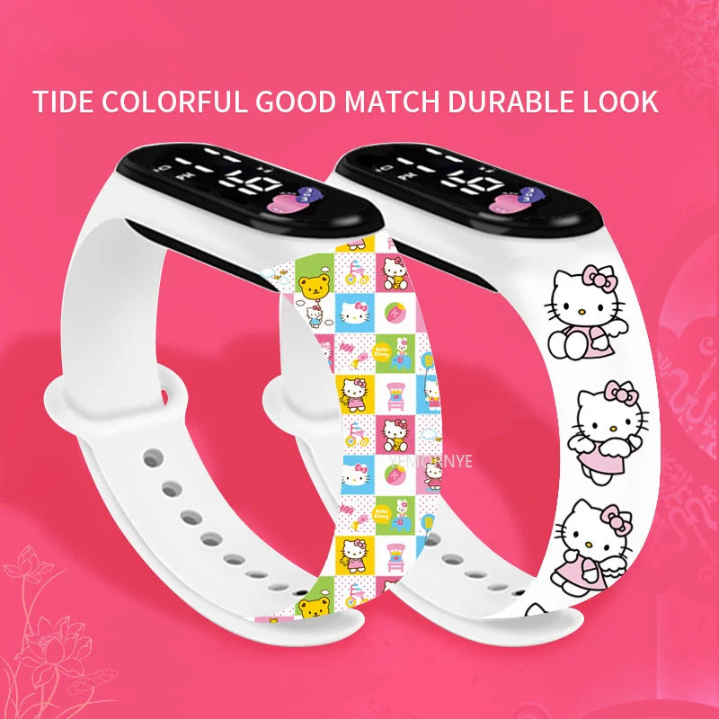 Cartoon Hello Kittys Electronic Led Sports Watch Kawaii Sanrio Kuromi Cinnamoroll Student Child Printing Water Proof Gifts Toys