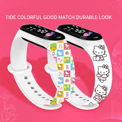 Cartoon Hello Kittys Electronic Led Sports Watch Kawaii Sanrio Kuromi Cinnamoroll Student Child Printing Water Proof Gifts Toys