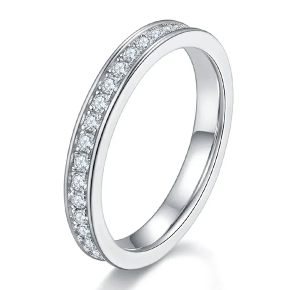 1.5mm Full Moissanite Rings for Women Eternity Wedding Band S925 Sterling Silver D Color Channel Set Lab Diamond Fine Jewelry