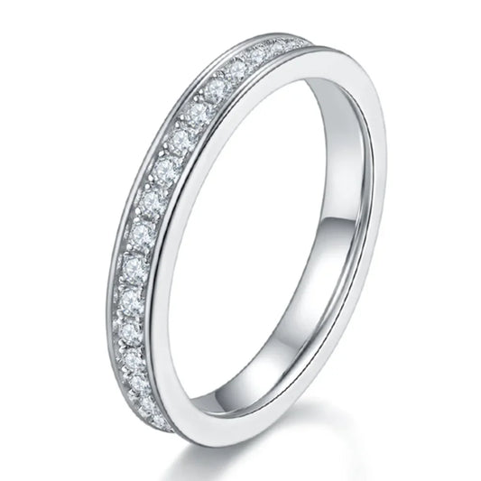 1.5mm Full Moissanite Rings for Women Eternity Wedding Band S925 Sterling Silver D Color Channel Set Lab Diamond Fine Jewelry