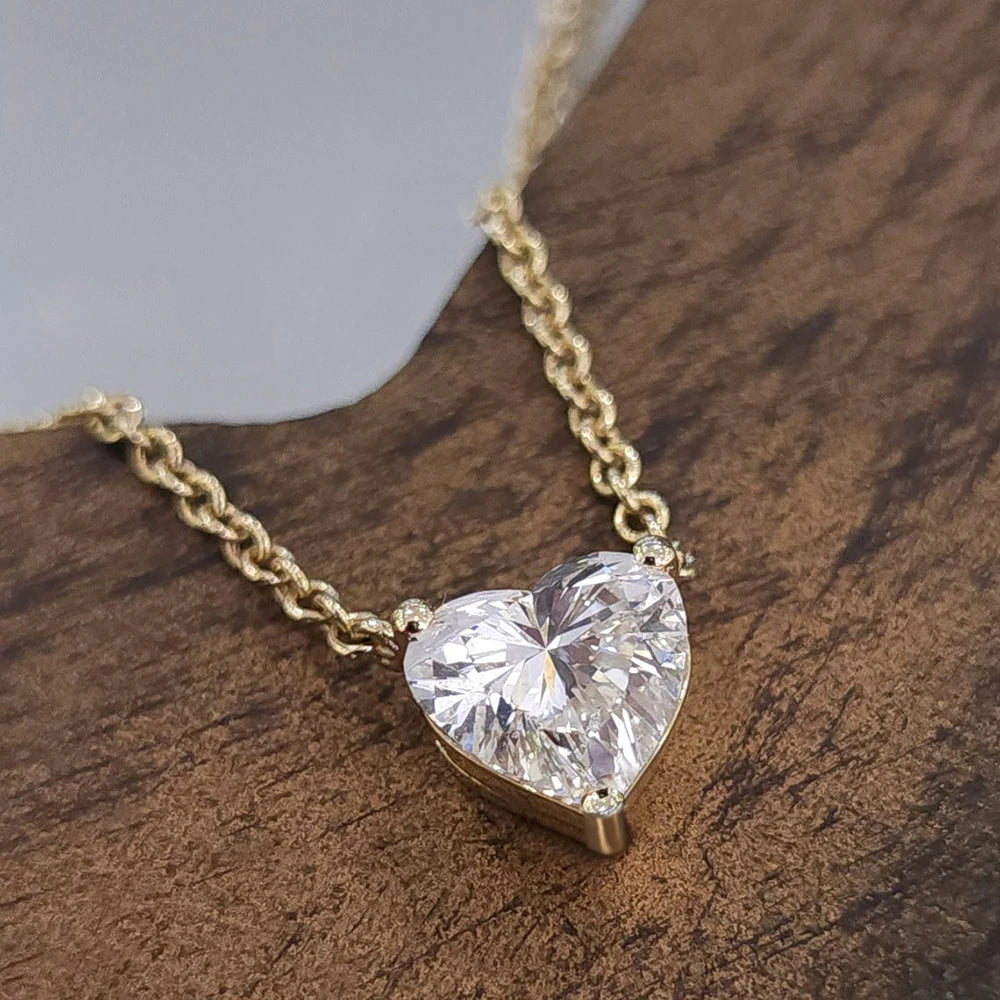 1-3カラット ハートカット モアサナイト ペンダント ネックレス レディース S925 シルバープレート 18k ゴールド ソリティア ダイヤモンド ネックチェーン 認定済み