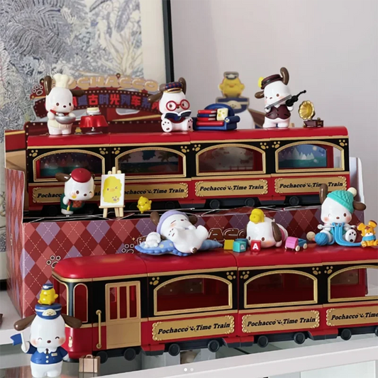 Sanrio anime figures Pochacco Retro Time Train Series Blind Box Cartoon Surprise Mystery Box Toy Decor Collectible Model Kid Bir