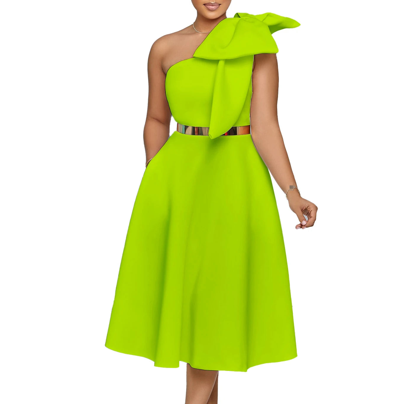 French One Shoulder A Line Pleated Birthday Party Dresses Women Bow Sleeveless Belt Large Skirt Elegant Women's Party Dress