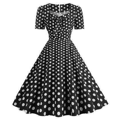Green Plaid Swing Party Dresses Women Elegant Vintage Square Collar Short Sleeve Casual Summer Dress